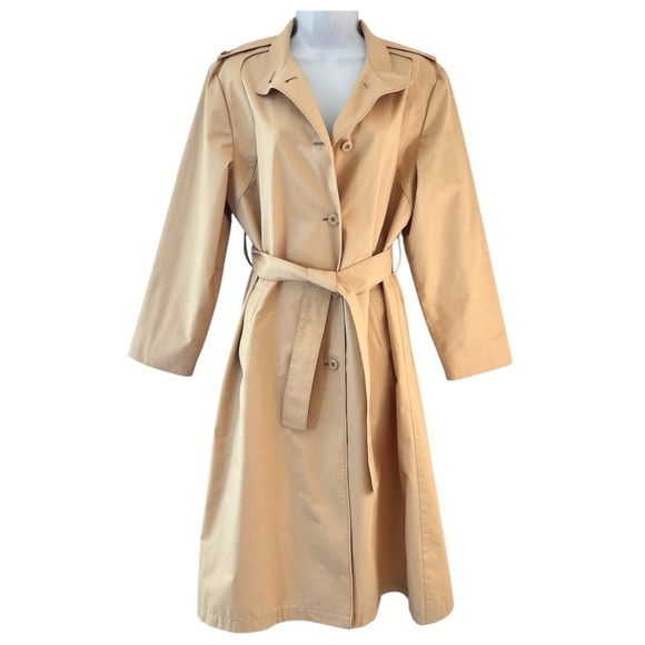 LONDON FOG Vtg Lightweight Belted Single Breasted Midi Trench Coat Size 12 P USA - Picture 1 of 15
